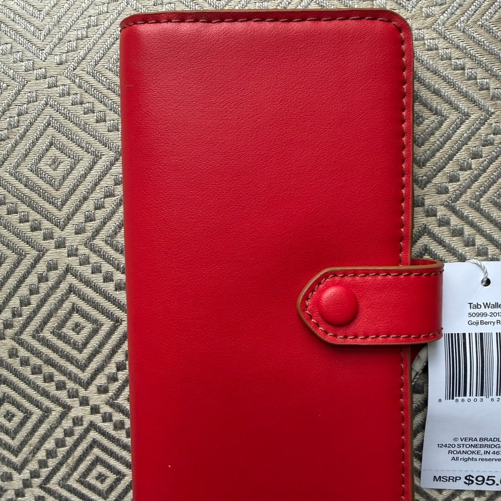Vera Bradley Red & Brown Women's Leather Tab Wallet NWT 95.00 - Picture 3 of 7